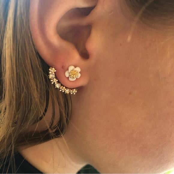 Rose Gold Dainty Flower Earrings With Cuff of Tiny Flowers Fairycore Cottage NWT - Picture 3 of 4